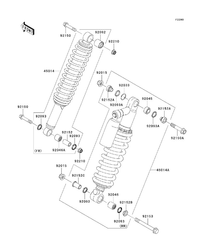 Amortiguadores delanteros derecho izquierdo aptos para Kawasaki Teryx FI KRF750 (2009-2013) paquete de 2 Foto 2 de 4