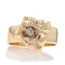 Yellow Gold Diamond Vintage Solitaire Ring - 9k Single Cut Flower Blossom