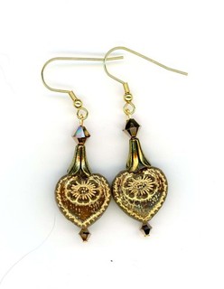 Czech glass heart Valentine/crystal artisan earrings Birdsongjewelry