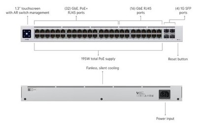 Ubiquiti Standard 48 PoE, 48-Port Layer 2 PoE Switch (USW-48-POE (195W)) new NIB