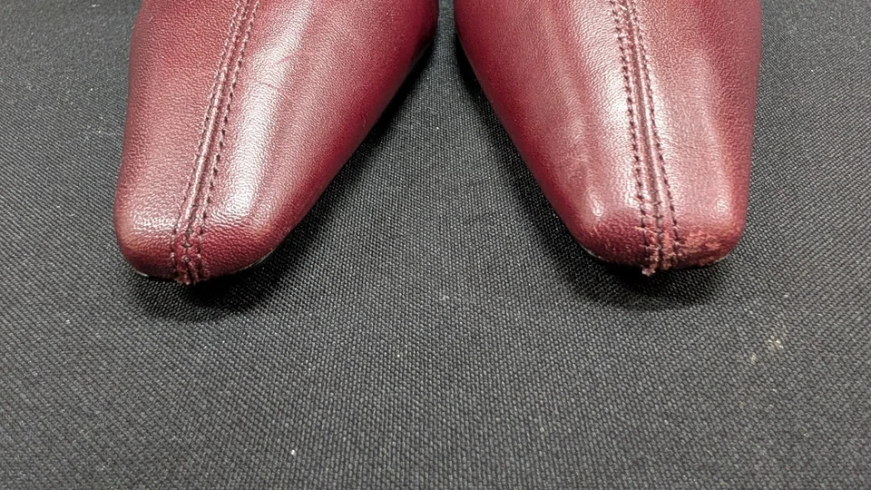 Botas Zara Tacón Cuero Tobillo Gatito Borgoña EE. UU. Talla 6.5 Foto 3 de 4