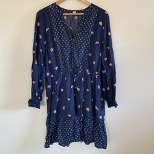 Old Navy Mixed Print Floral Cottagecore Navy Dress XL Modal Tie Waist Tiered