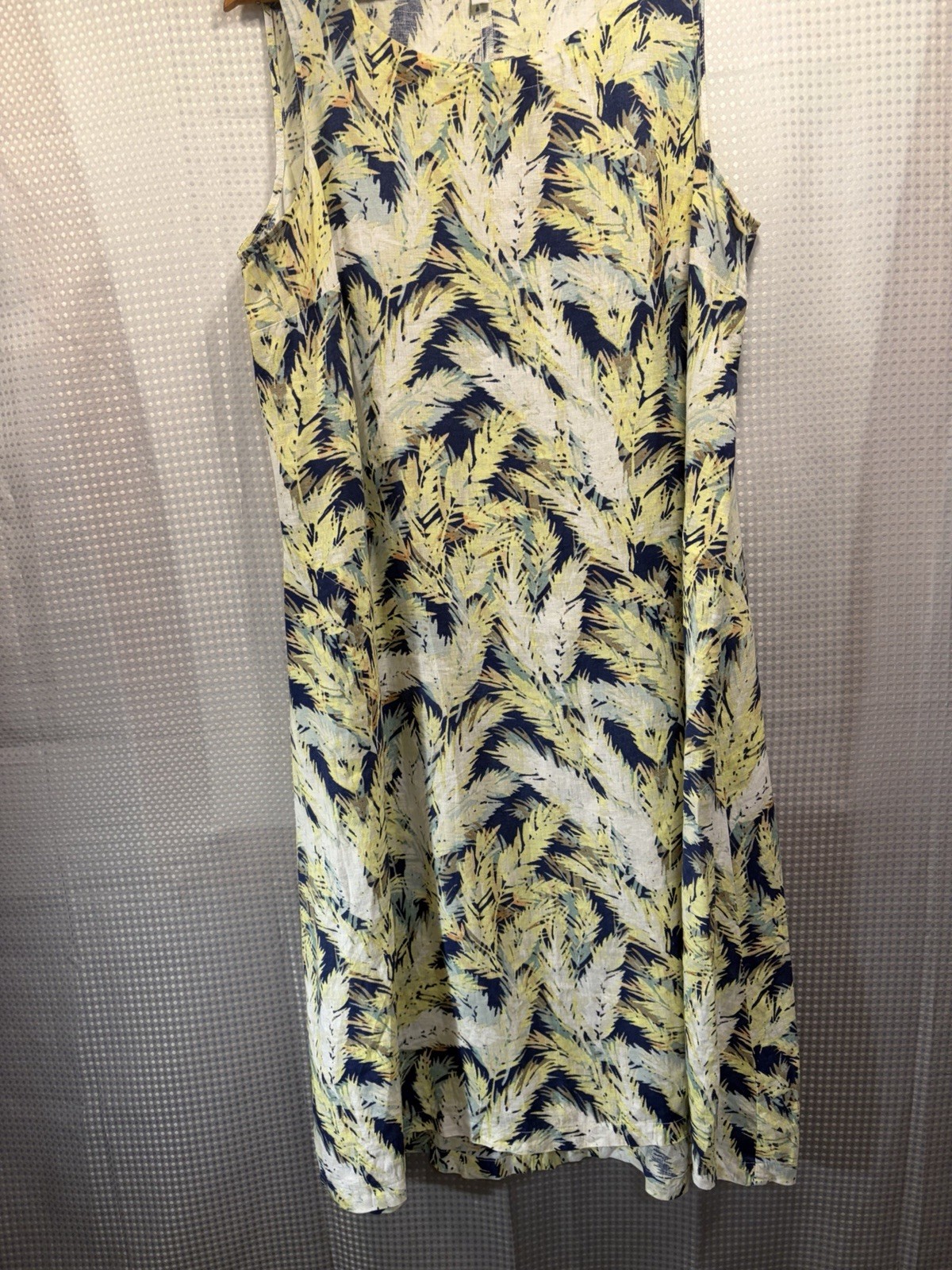 J. Jill Linen Woven Sleeveless V-Neck A-Line Midi Dress Yellow Blue Floral L