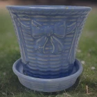 VTG Shawnee Art Pottery Basket Bow Knot Ribbon Flower Pot Saucer USA Planter