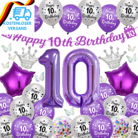 Deko 10 Geburtstag MäDchen Luftballon - Lila Happy 10Th Birthday Girlande Banner