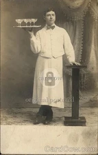 Occupational Waiter Serving Champagne Original Vintage Real Photo Postcard RPPC