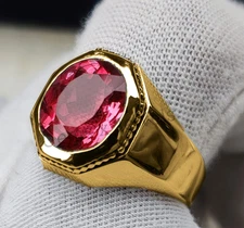 Mens Engagement Ring, Ruby Gold Ring, 14k Yellow Solid Gold Gemstone Ring