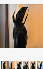House of CB London Black Sequin Sleeveless V-Neck Bodycon Long Dress S