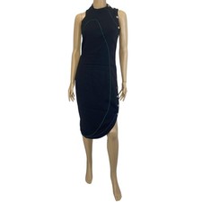 VERSACE Black Stitch Contrast Asymmetric Midi Dress