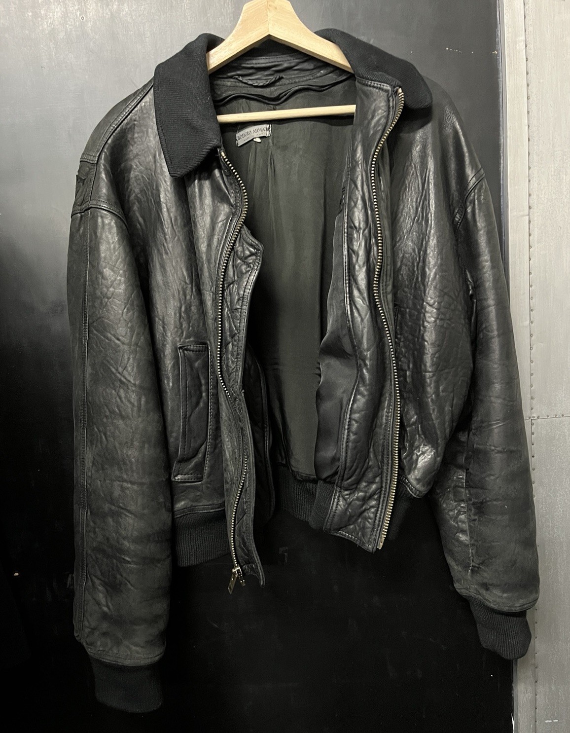 Giorgio Armani Leather Bomber Jacket Cropped Boxy Blouson VTG 90s Black IT 42 image 7