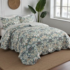 NEW Anthro Teal Floral Reversible Paisley Queen / King Bedding Quilt  Sham Set