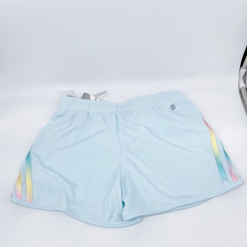 Adidas Girl's Aeroready 3 Rainbow Stripe Mesh Shorts Blue Pink Size M 10/12 - Picture 2 of 6