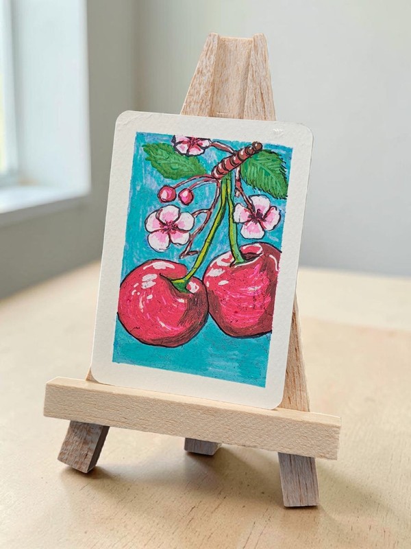 ACEO Cherry Queen OOAK Original Painting by Katt Kelly | Queen of Fruits Art