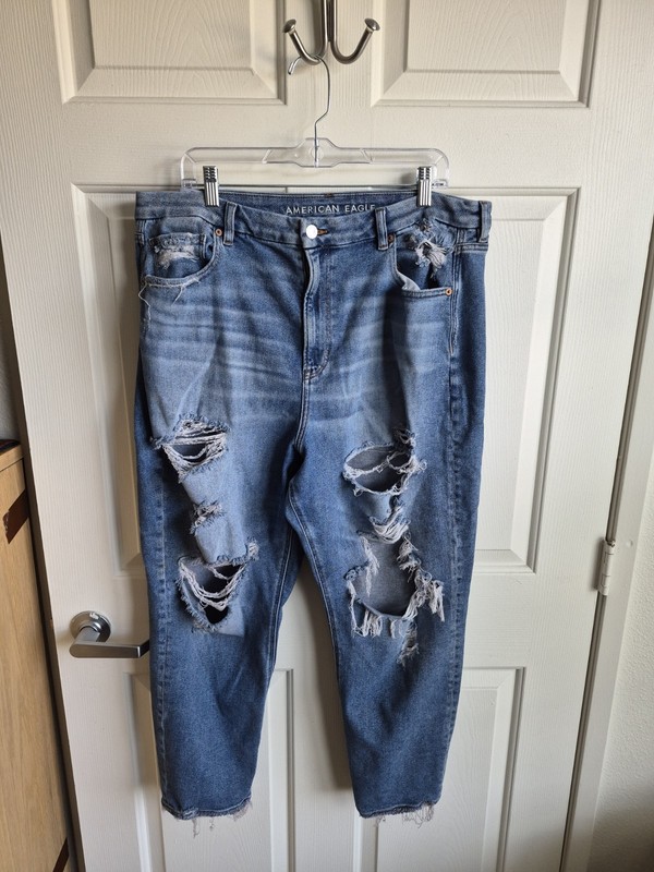 American Eagle Distressed Curvy Mom Denim Jeans Womens Boho Hippie Streetwear-20