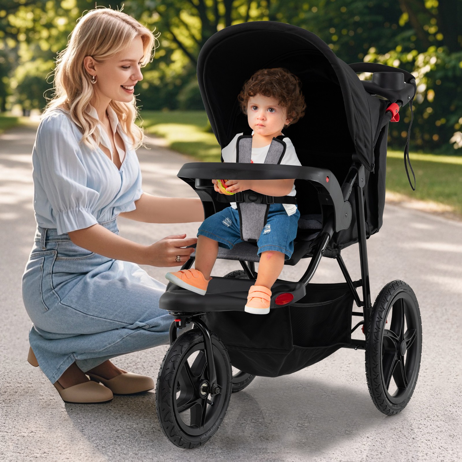 Jogging Stroller Foldable Jogger with Adjustable Canopy