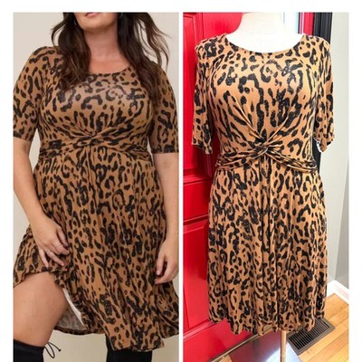 Torrid 1 (1X 14/16) Leopard Animal Print Super Soft Skater Ruched Front Dress