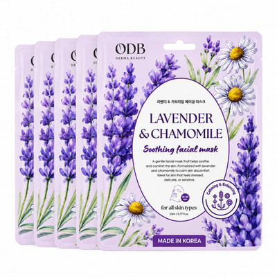 ODB Lavender Chamomile Facial Mask Korea Hydrating Soothing 5 Pack