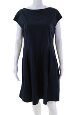 Uniqlo Womens Back Zip Cap Sleeve Boat Neck Knee Length Shift Dress Navy Large