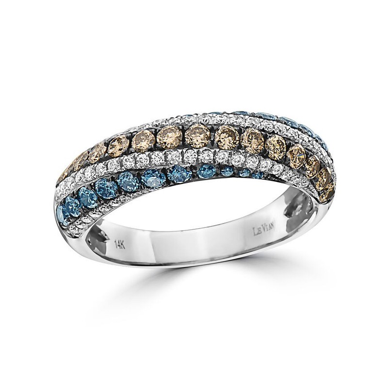 LeVian Ring Blue, Chocolate, and White Diamonds, set in 14K White Gold Size 7