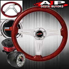 Red Quick Release For 90-96 300Zx + Metallic Red Wood Deep Dish Steering Wheel