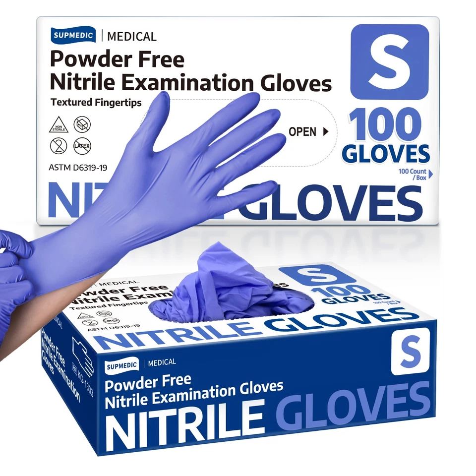 SUPMEDIC Medical Nitrile Exam Gloves, Blue Iris, Powder-Free Food-Safe Disposable Glove