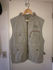 VTG 80s Banana Republic Safari Mens SZ M Zip Hood Fishing Hunting Utility Vest