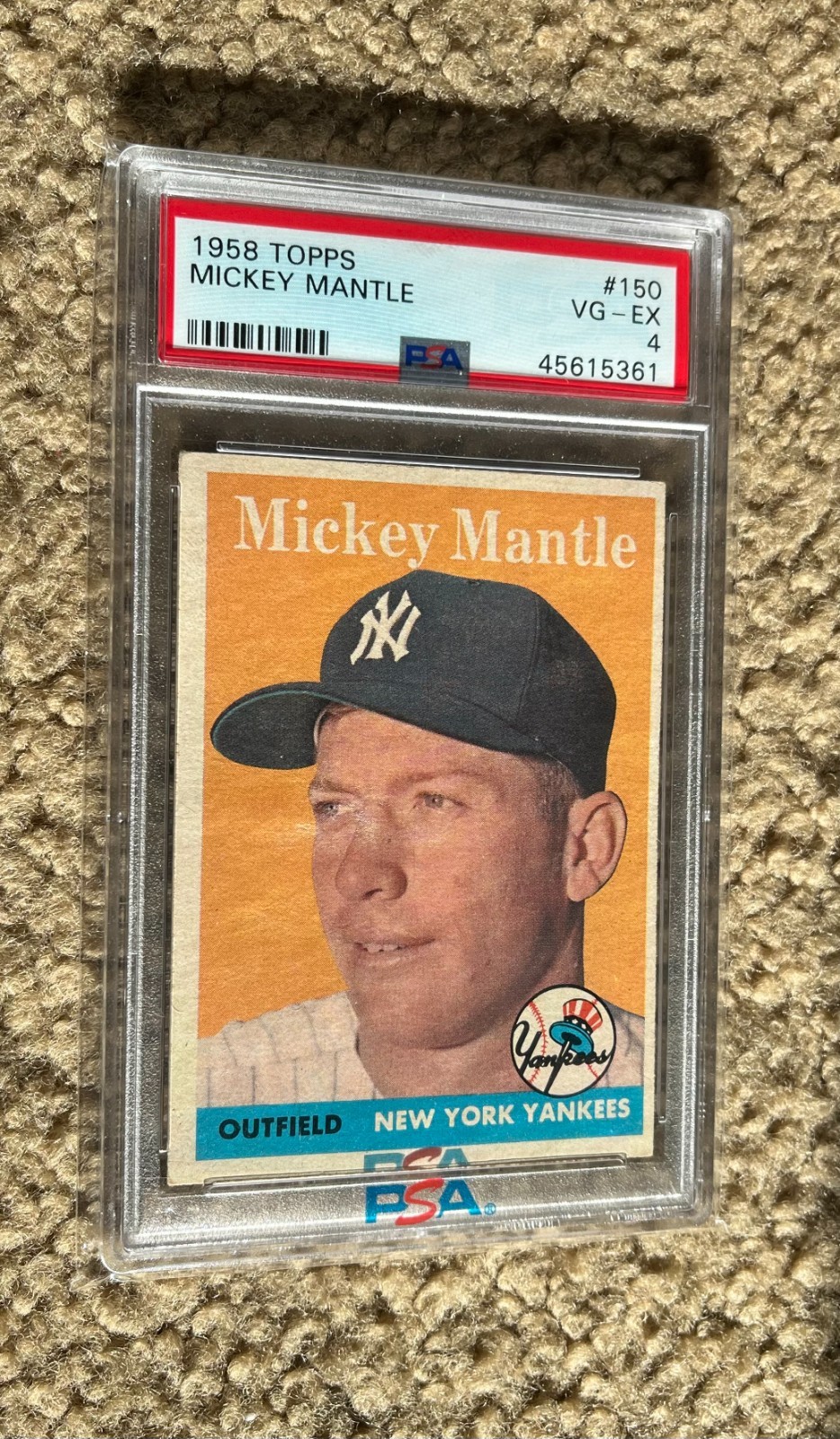 1958 Topps Mickey Mantle #150 PSA 4 New York Yankees Hall of Fame.