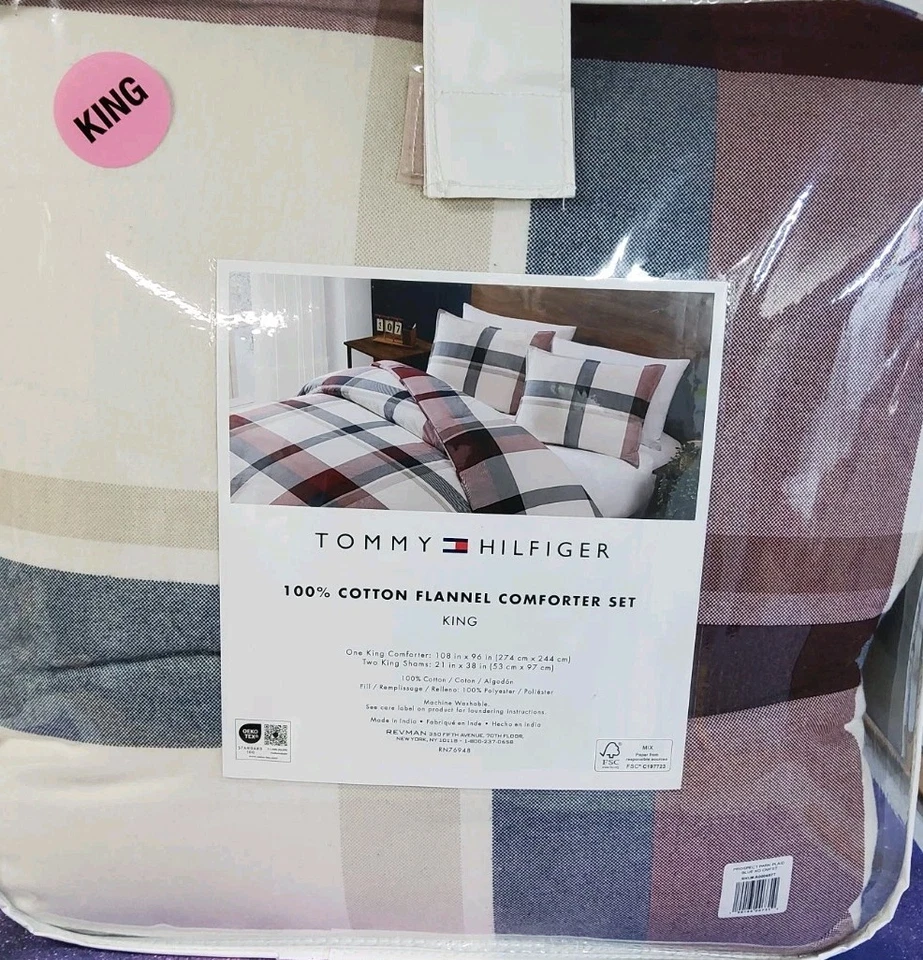 Tommy Hilfiger Juego de Edredón a Cuadros Algodón Prospect Park Azul King 108"x96" Foto 2 de 4