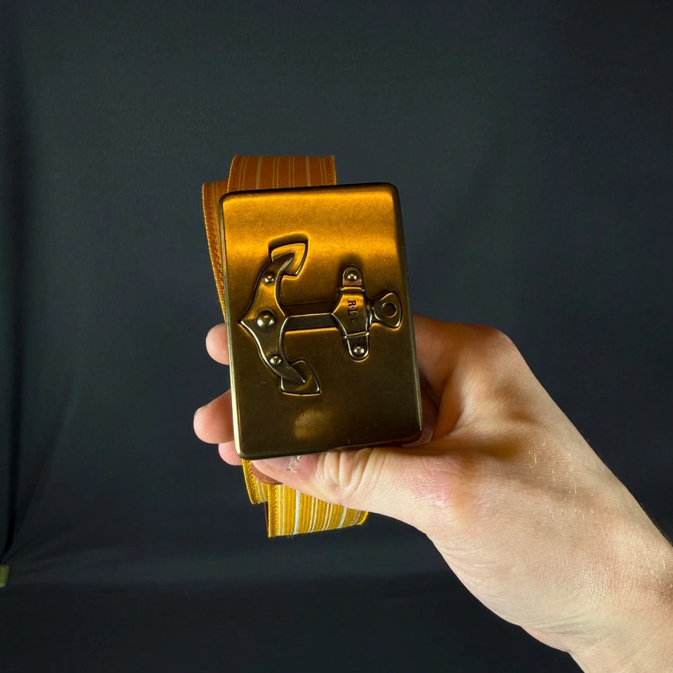 Vintage Lauren Ralph Lauren Brass Anchour Buckel Leather Belt Yellow - Image 3 of 4