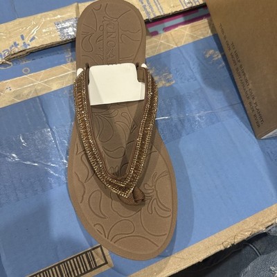 NCAI Women's Brown Thong Flip Flop Sandals Size 9 With Brown Rhinestones
