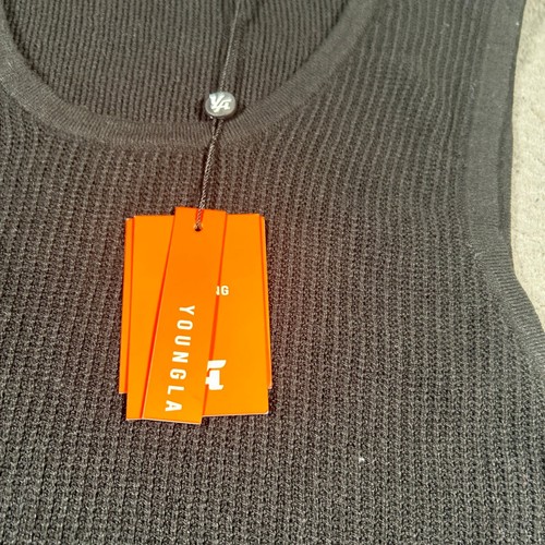 Camiseta sin mangas YoungLA para hombre mediana negra tejida gofre sin mangas gimnasio atlético nueva con etiquetas - Imagen 4 de 10