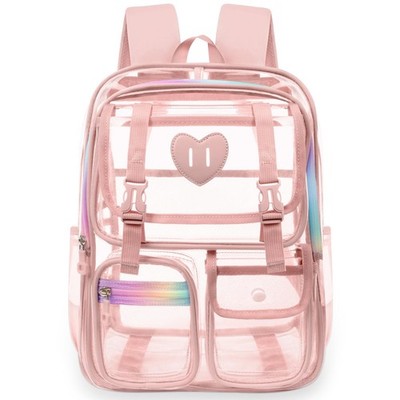 Mochila escolar transparente con bolsillos de malla, homologada para estadios