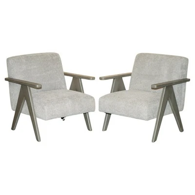 PAIR OF EXDISPLAY NORDIC STYLE EDGAR ARMCHAIRS BEECH WOOD FRAMES OATMEAL FABRIC - Image 1 of 4