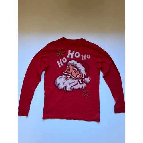 Vintage Style Santa Ho Ho Ho Christmas Waffle Knit Thermal Long Sleeve M Red - product listing photo