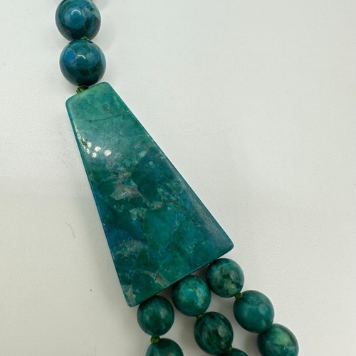Vintage hand knotted teal imperial jasper beads triple strand beaded necklace - Picture 5 of 6