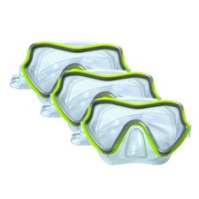 3PK Aqua Leisure Clear Lens Snorkelling Scuba Mask Adjustable Strap Assort