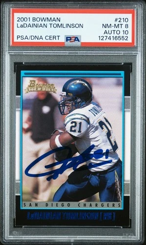 2001 Bowman LaDainian Tomlinson SIGNED #210 RC Rookie Card PSA 8 10 AUTOGRAPH