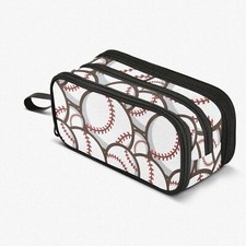 Large 3-Compartment Baseball and Makeup Pencil Case
