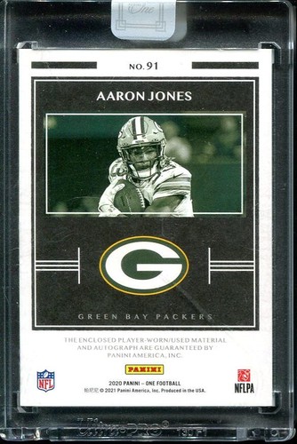 2020 Aaron Jones Patch Auto Panini One /15 #91 Green Bay Packers SEALED - Picture 2 of 3