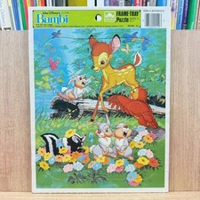 Vintage Walt Disney Bambi Golden Frame-Tray Puzzle Inlaid Cardboard 4510G-51