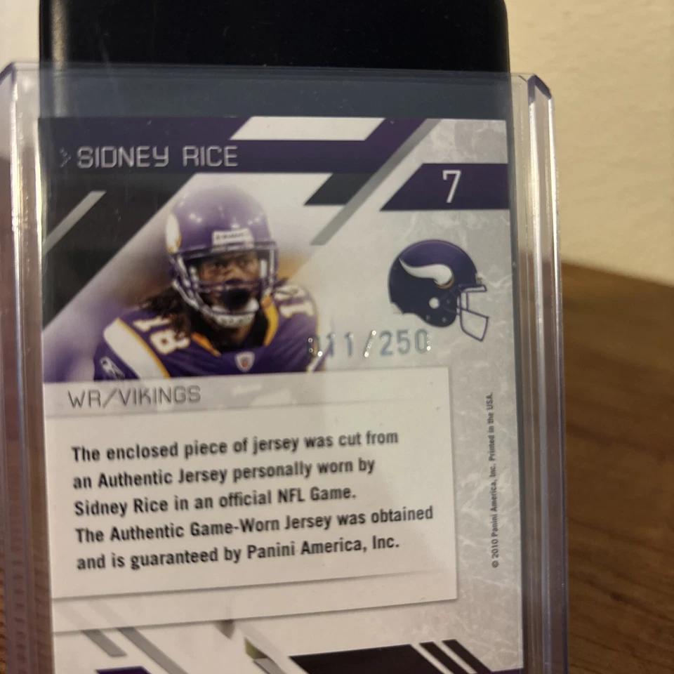 2010 PANINI PRESTIGE SIDNEY RICE JERSEY RELIC CARD /250 Minnesota Vikings - Image 2 of 2