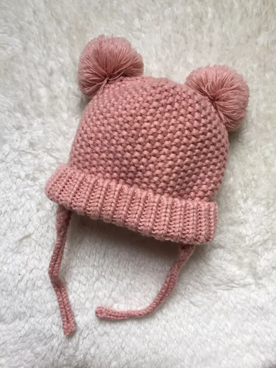 Zara Baby Girls Knit Peach~Pink Hat w/Pom Pom