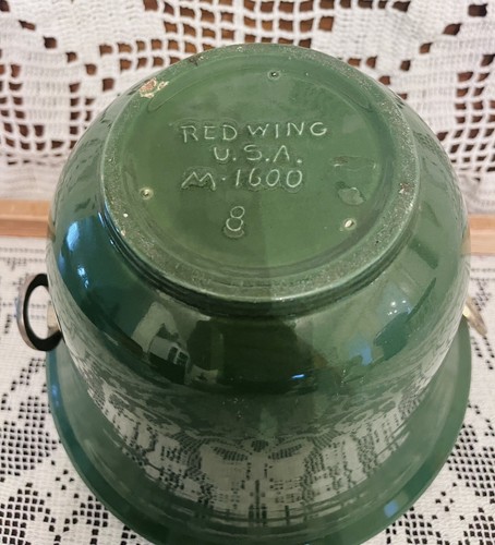 Vintage Red Wing Pottery Green Jardiniere Planter M-1600 8” W/Silver Handles - Picture 6 of 9