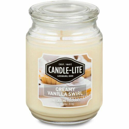 Candle Lite Creamy Vanilla Swirl Large Scented 18 Oz Jar Candle, Frosting Scent