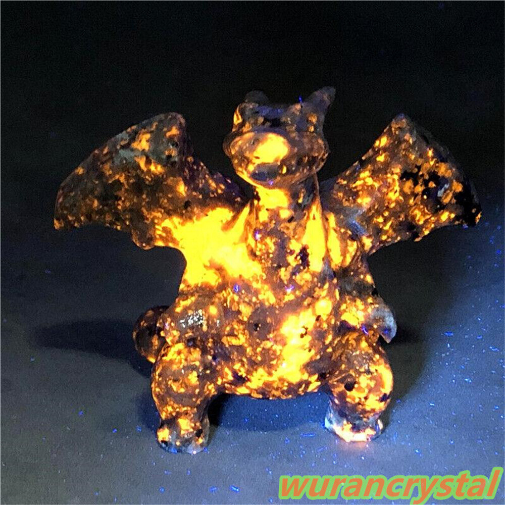 1pc Natural Yooperlite Dragon Skull Quartz Crystal Skull Carved Flame's stone