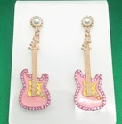 Fashion Pink Crystal Pearl Guitar Rhinestone Stud Pierced Earrings
