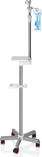 Medical IV Pole with Wheels - Stainless Steel Adjustable 57" to 79" Height IV St - Picture 7 of 12