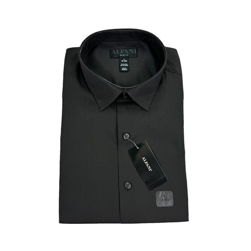 alfani black dress shirt Alfani Men's alfa tech slim Fit Twill Formal Dress Shirt black 16-16.5  32/33 $60