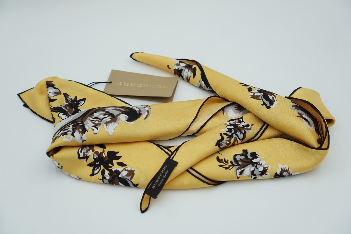 Burberry 100% Silk Yellow Scarf Floral Made In Italy Size 90x90 | eBay