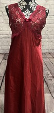 VTG 90  s Cinema Etoile Women  s Red Satin Floral Laced USA Made Flowy Long Gown M